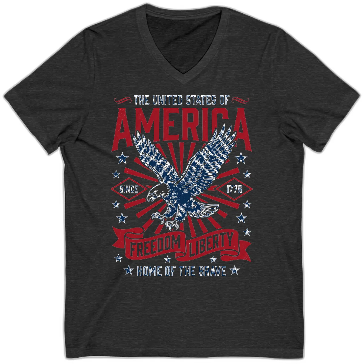 America Freedom Liberty Eagle Celebration V-Neck in Dark Grey Heather