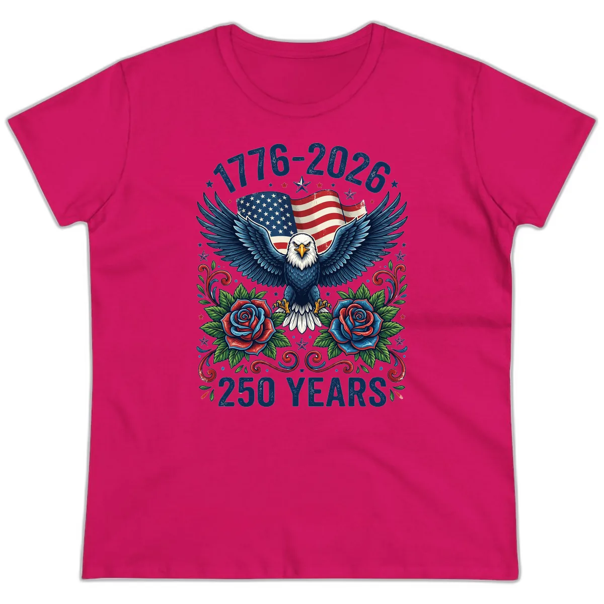 American Eagle 250th Anniversary Ladies Tee in Heliconia