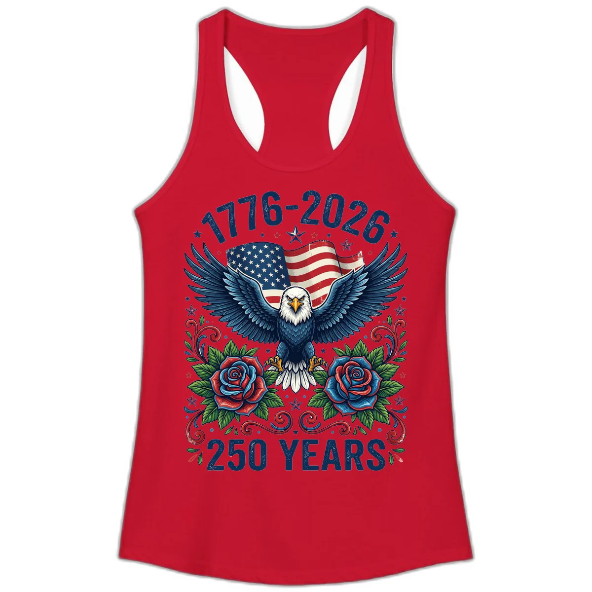American Eagle 250th Anniversary Ladies Tank in Solid Red