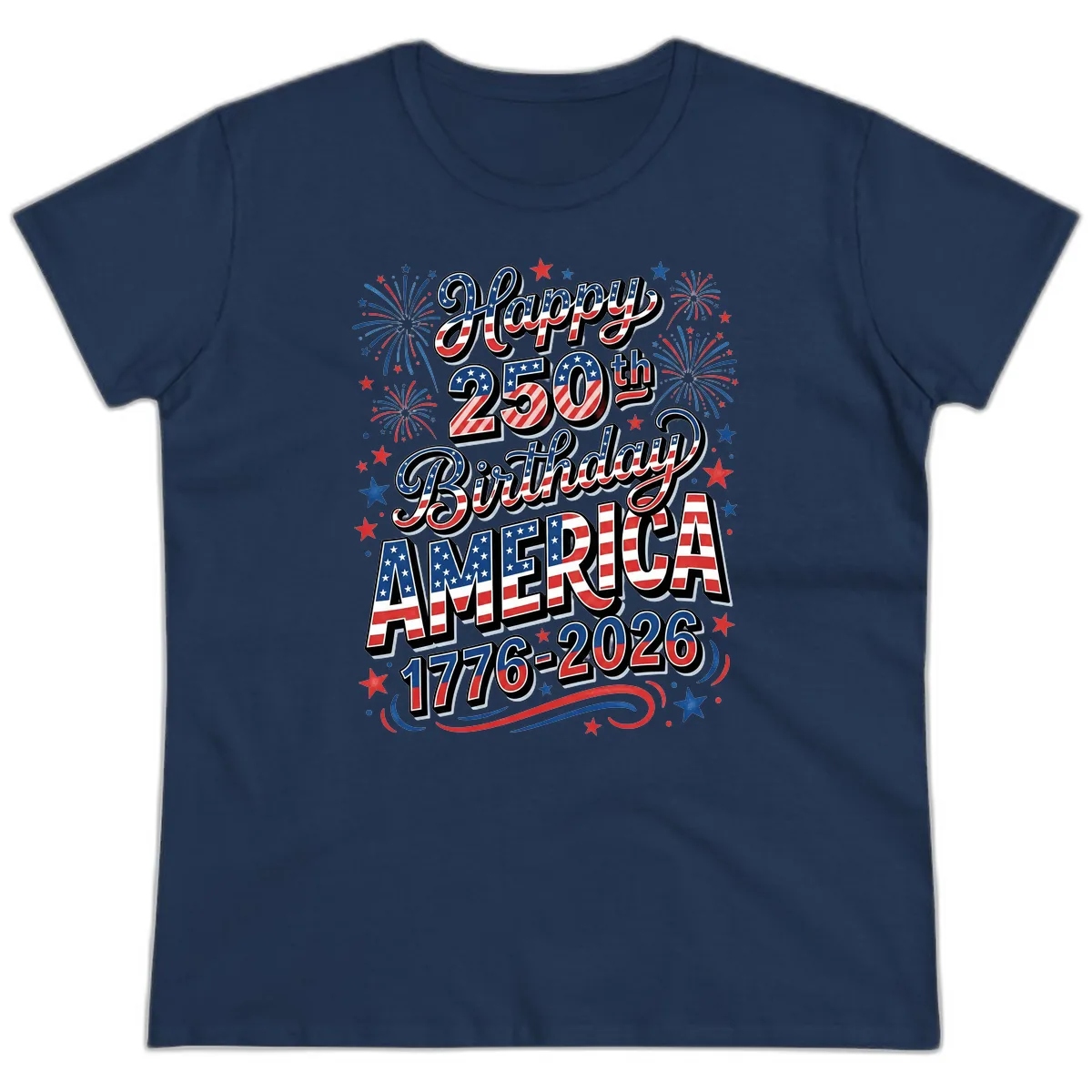 Happy 250th Birthday America Ladies Tee in Navy
