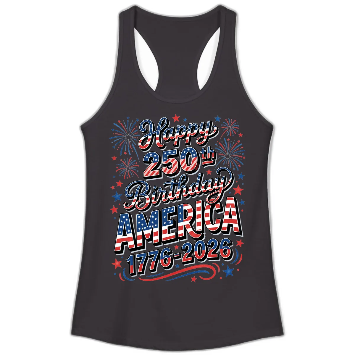 Happy 250th Birthday America Ladies Tank in Black