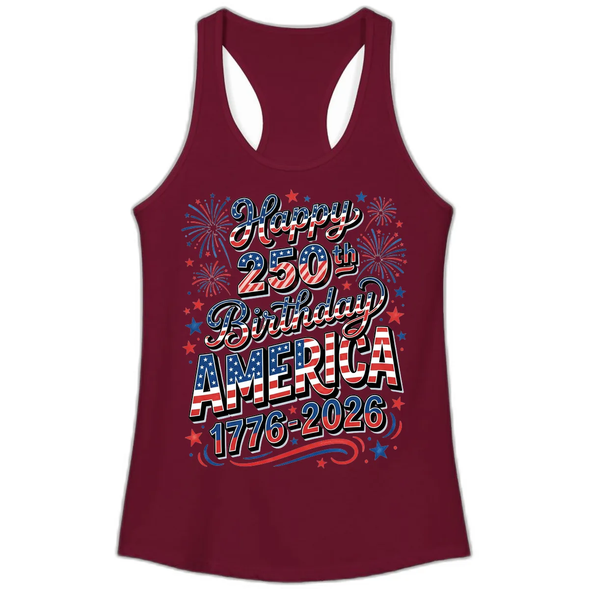 Happy 250th Birthday America Ladies Tank in Solid Cardinal Red