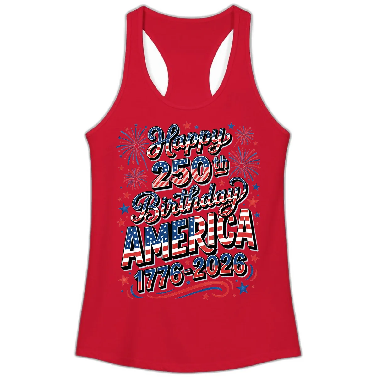 Happy 250th Birthday America Ladies Tank in Solid Red