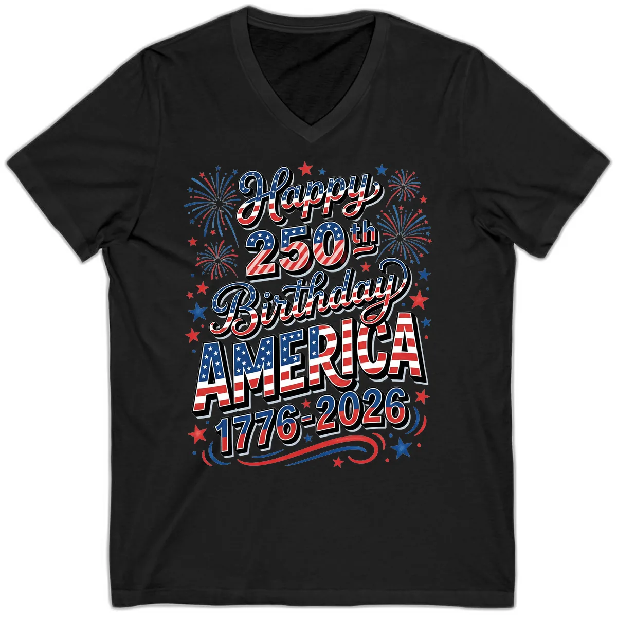 Happy 250th Birthday America V-Neck in Black