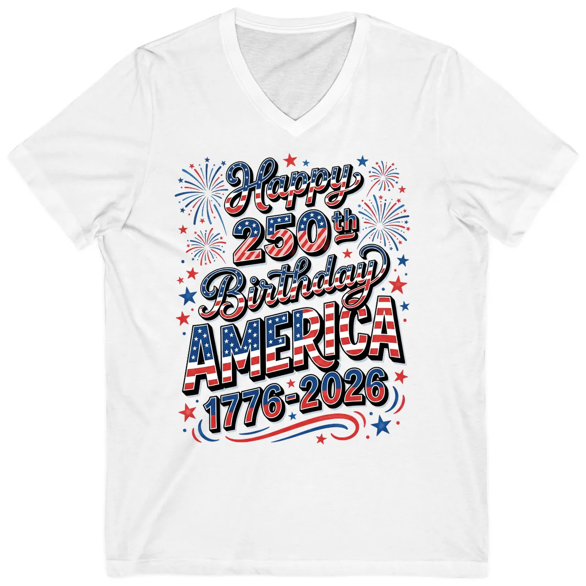 Happy 250th Birthday America V-Neck in White