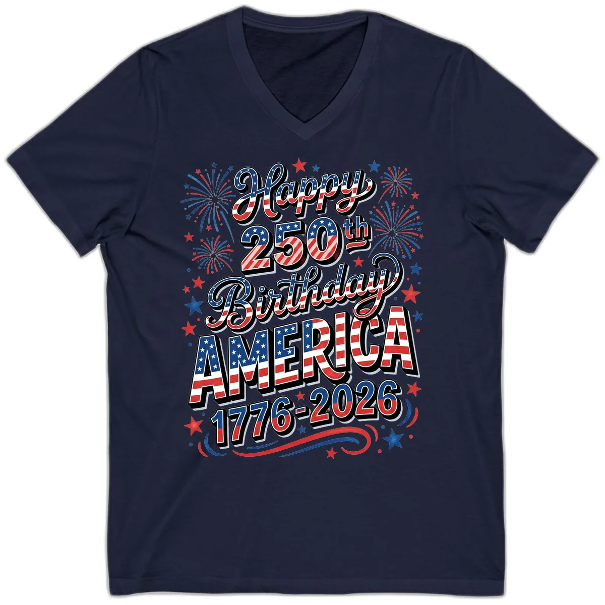 Happy 250th Birthday America V-Neck in Navy