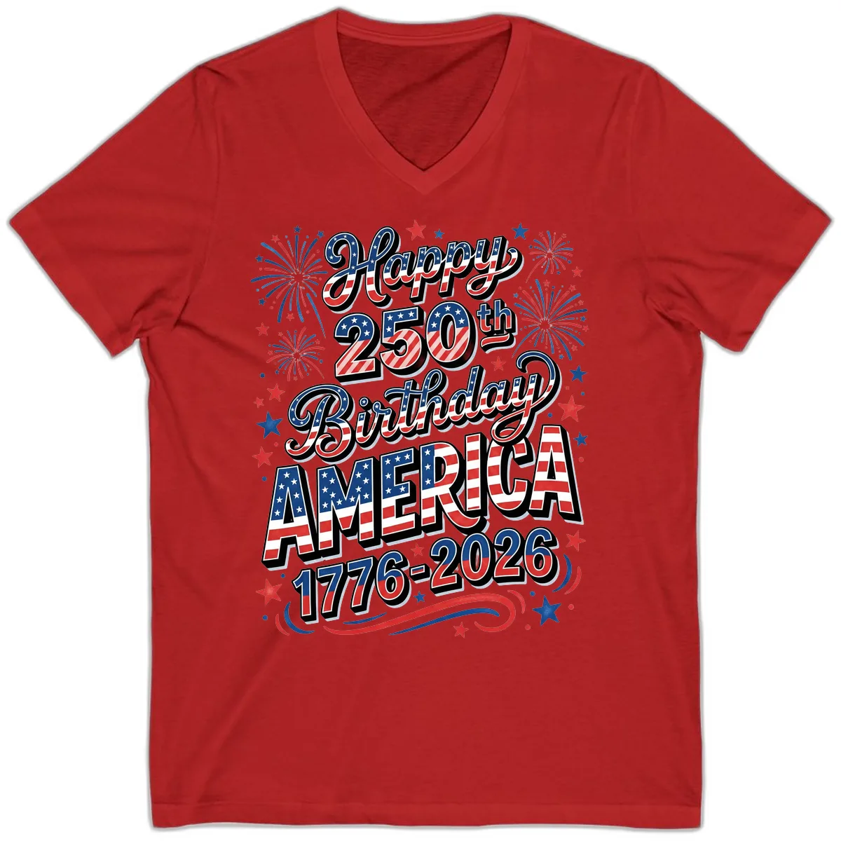 Happy 250th Birthday America V-Neck in Red