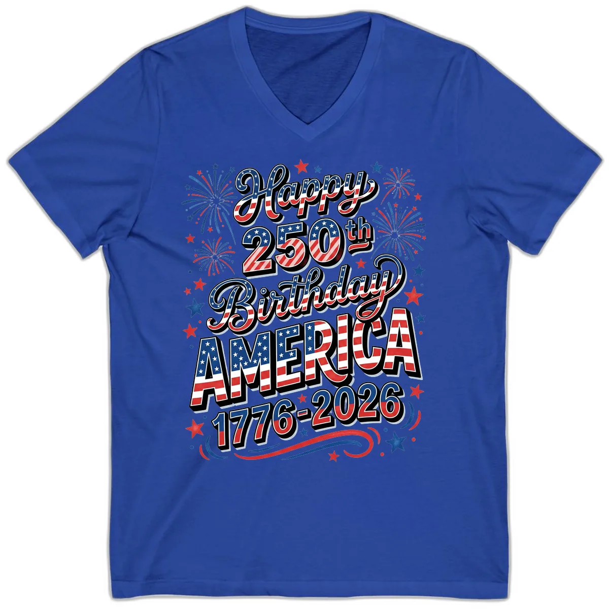 Happy 250th Birthday America V-Neck in True Royal