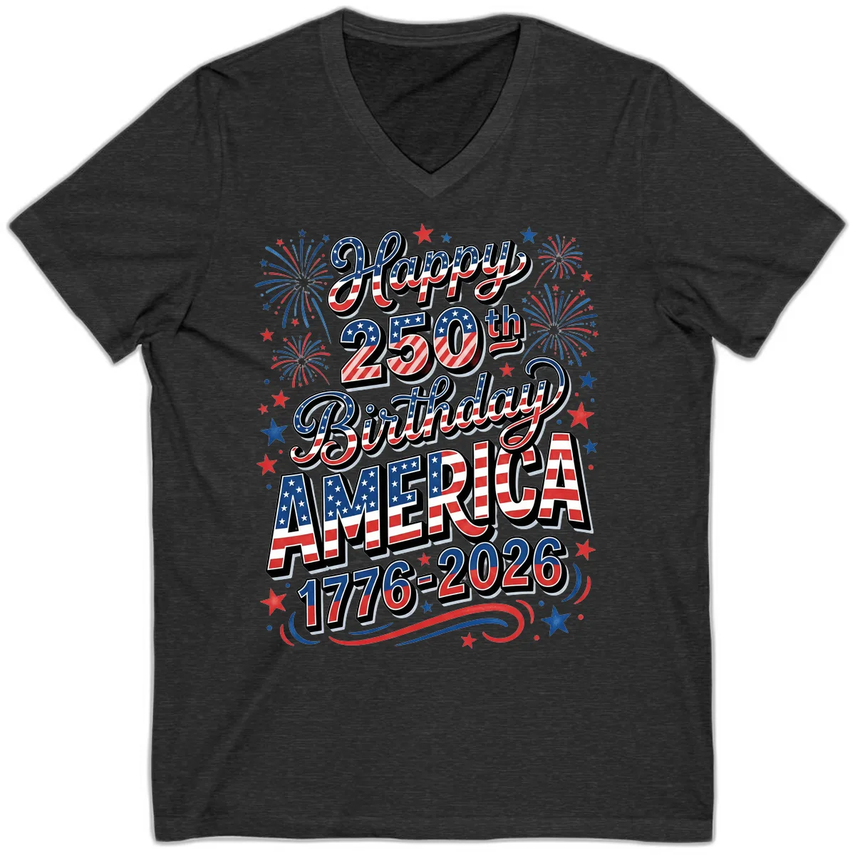 Happy 250th Birthday America V-Neck in Dark Grey Heather