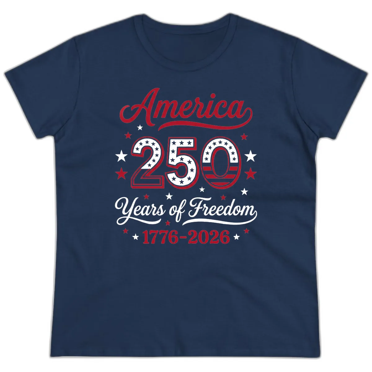America 250 Years Of Freedom Ladies Tee in Navy