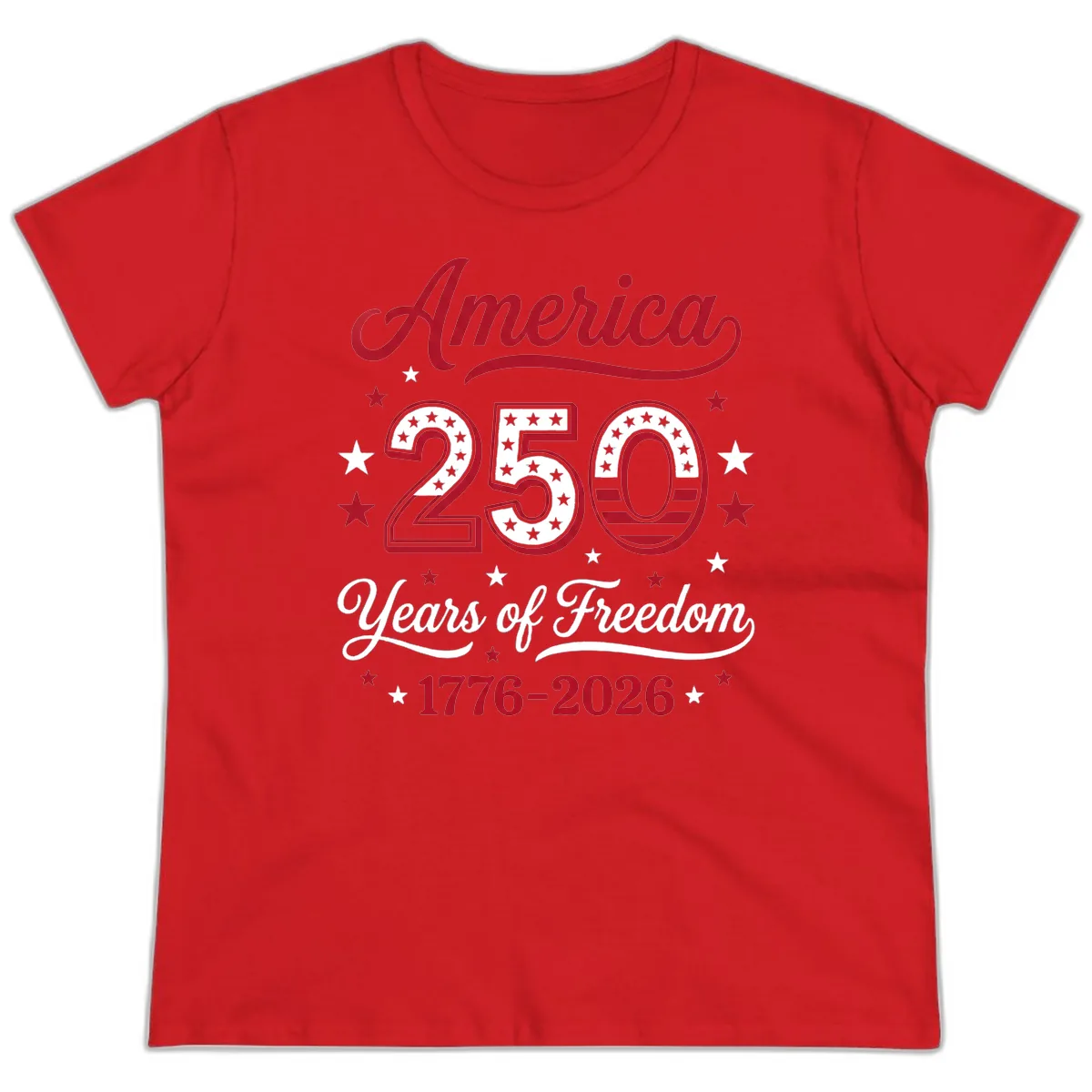 America 250 Years Of Freedom Ladies Tee in Red