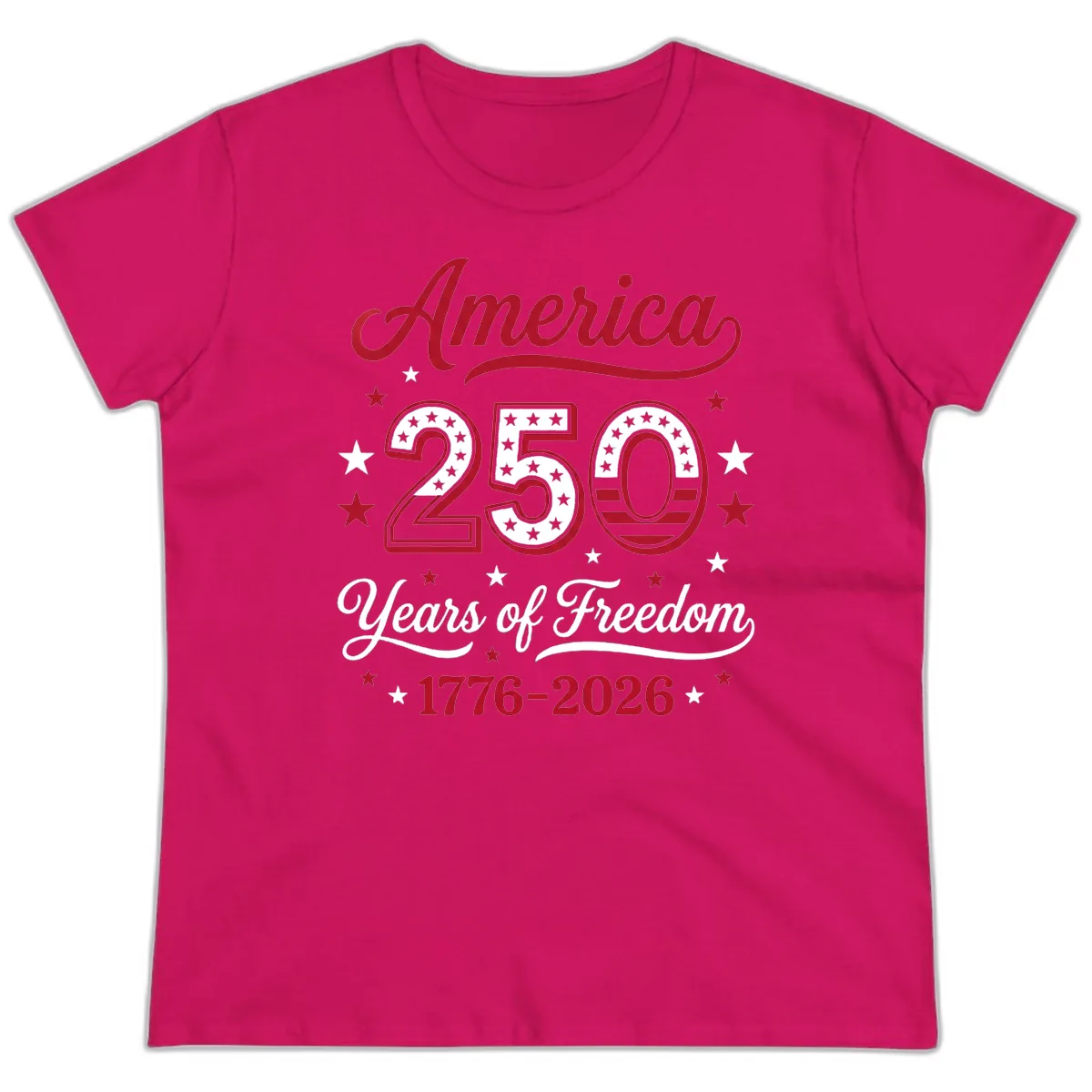 America 250 Years Of Freedom Ladies Tee in Heliconia