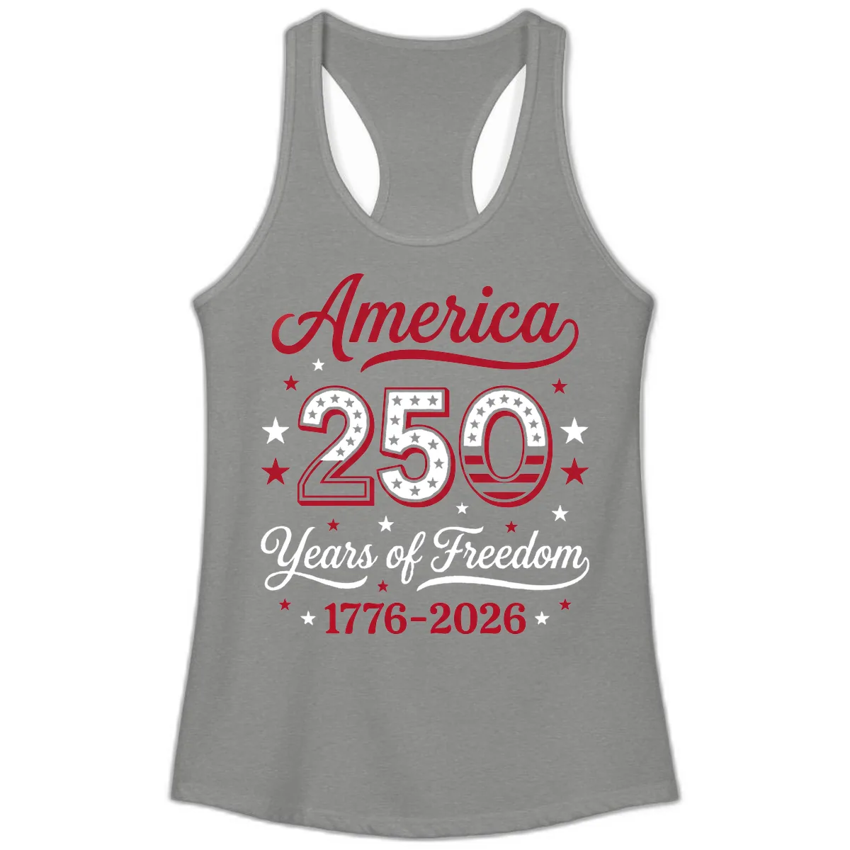 America 250 Years Of Freedom Ladies Tank in Heather Grey