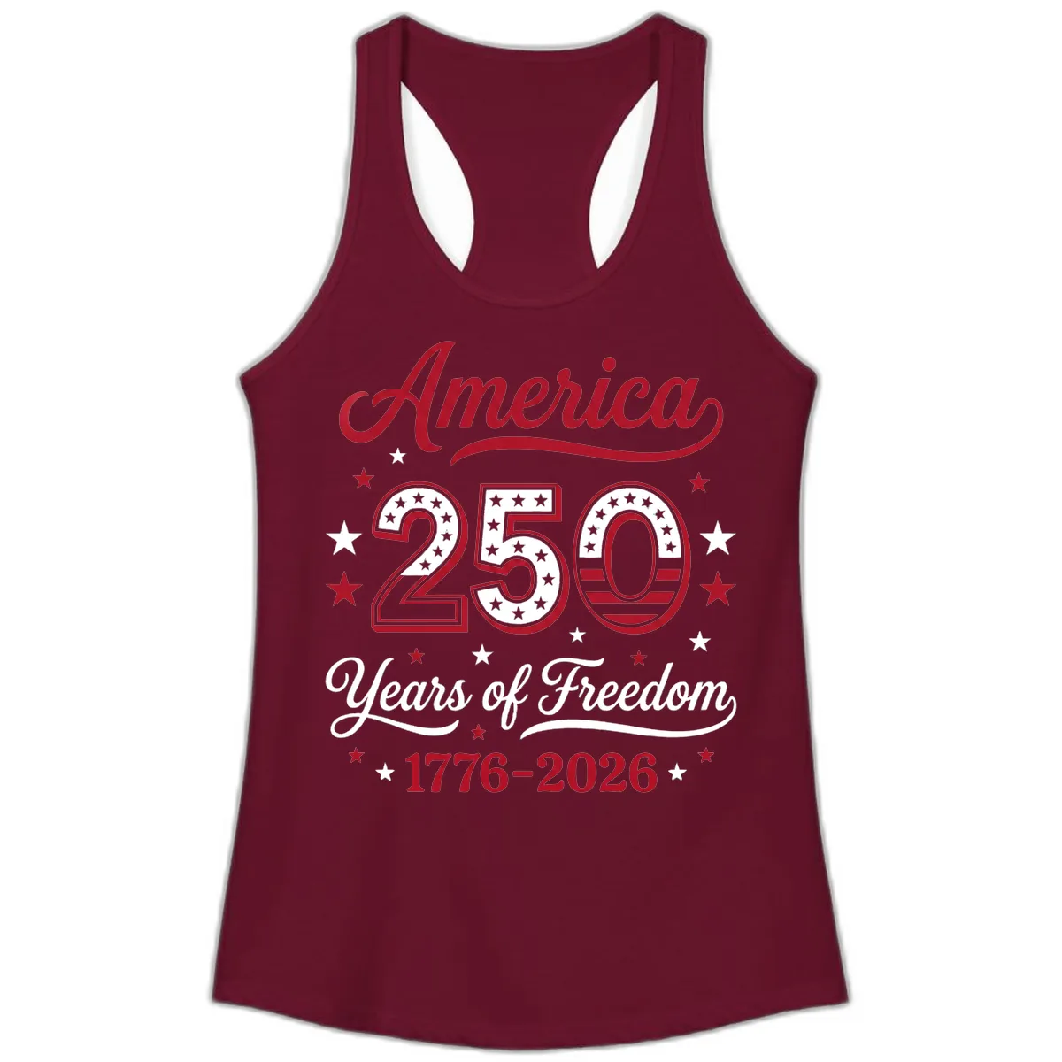 America 250 Years Of Freedom Ladies Tank in Solid Cardinal Red