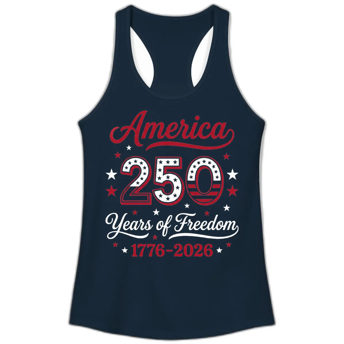 America 250 Years Of Freedom Ladies Tank in Solid Midnight Navy