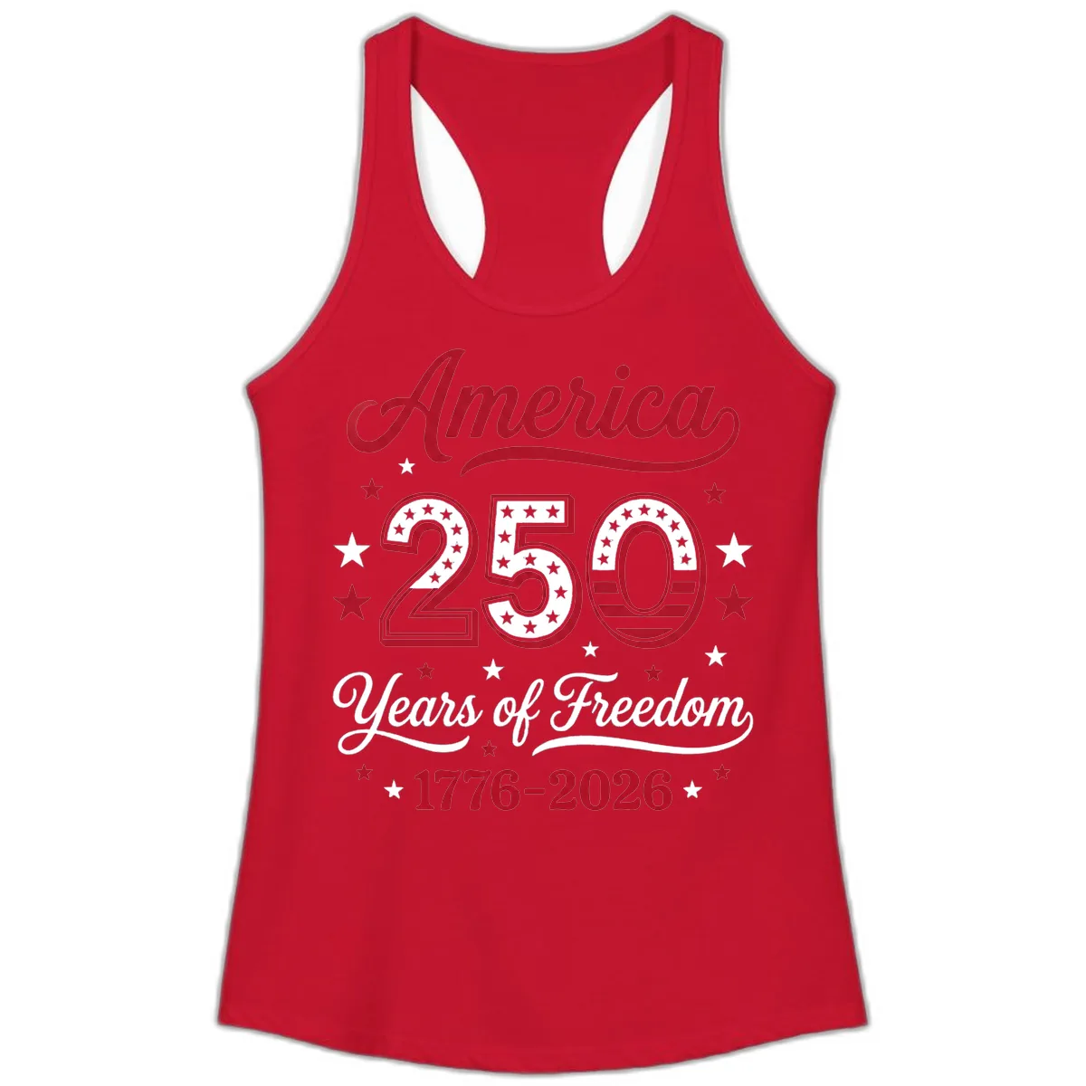 America 250 Years Of Freedom Ladies Tank in Solid Red