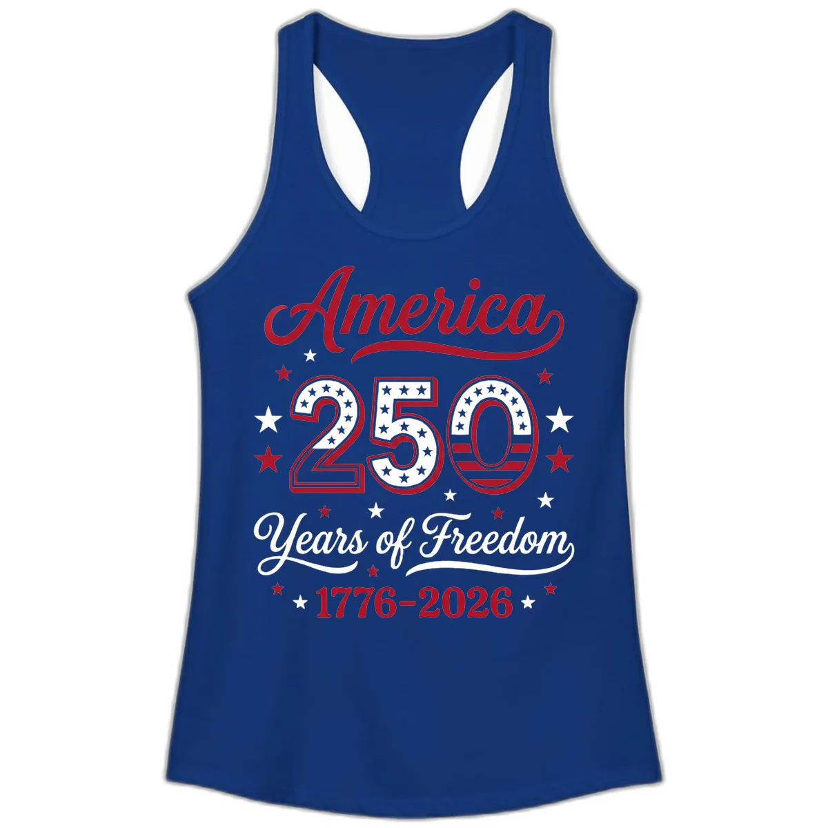 America 250 Years Of Freedom Ladies Tank in Solid Royal
