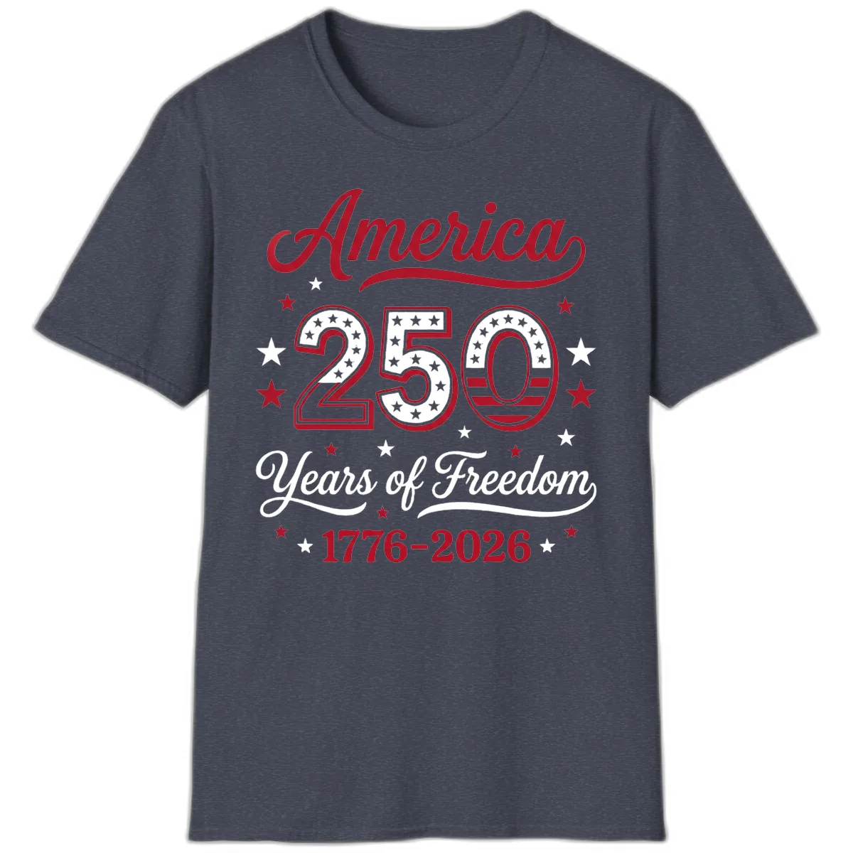 America 250 Years Of Freedom T-Shirt in Heather Navy