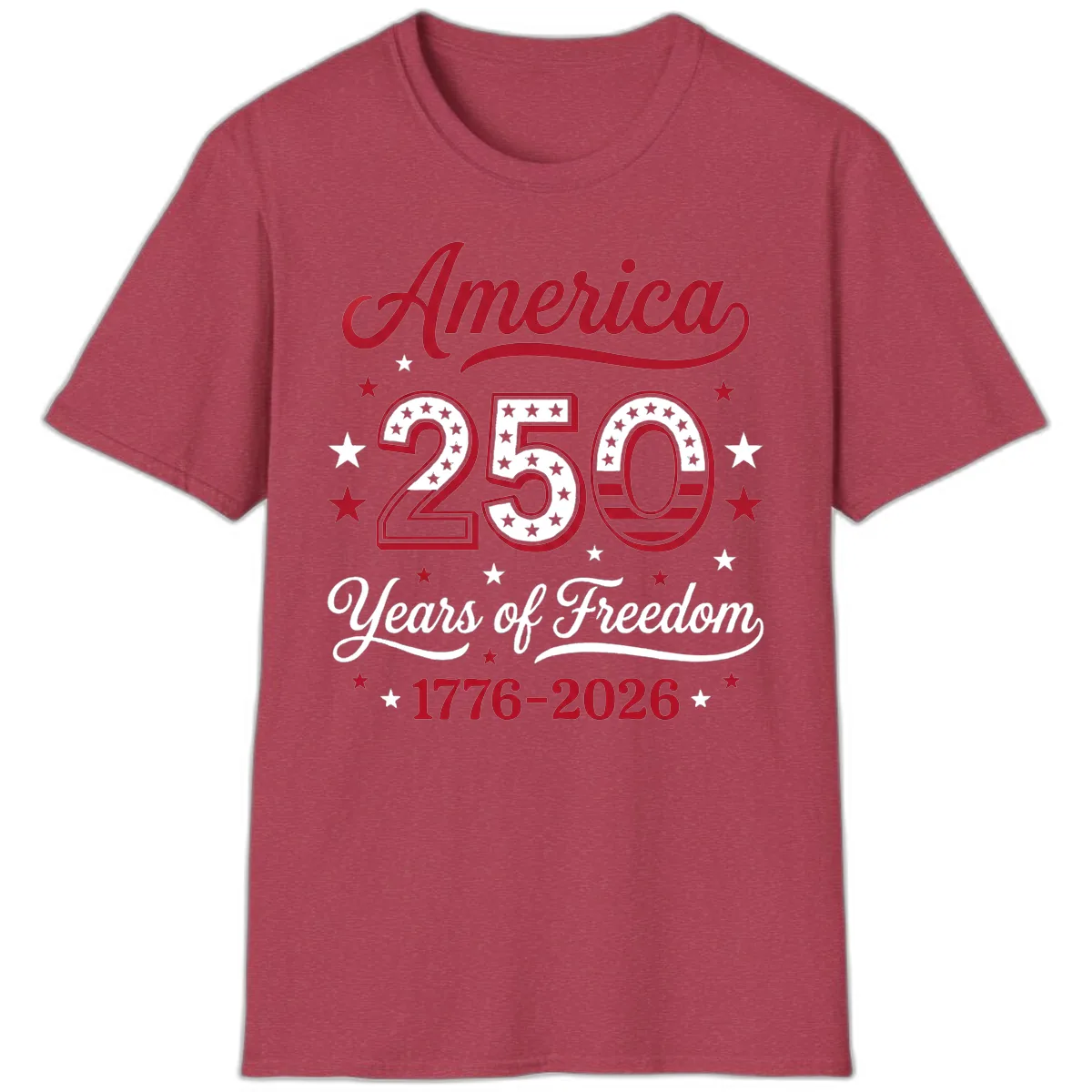 America 250 Years Of Freedom T-Shirt in Heather Cardinal