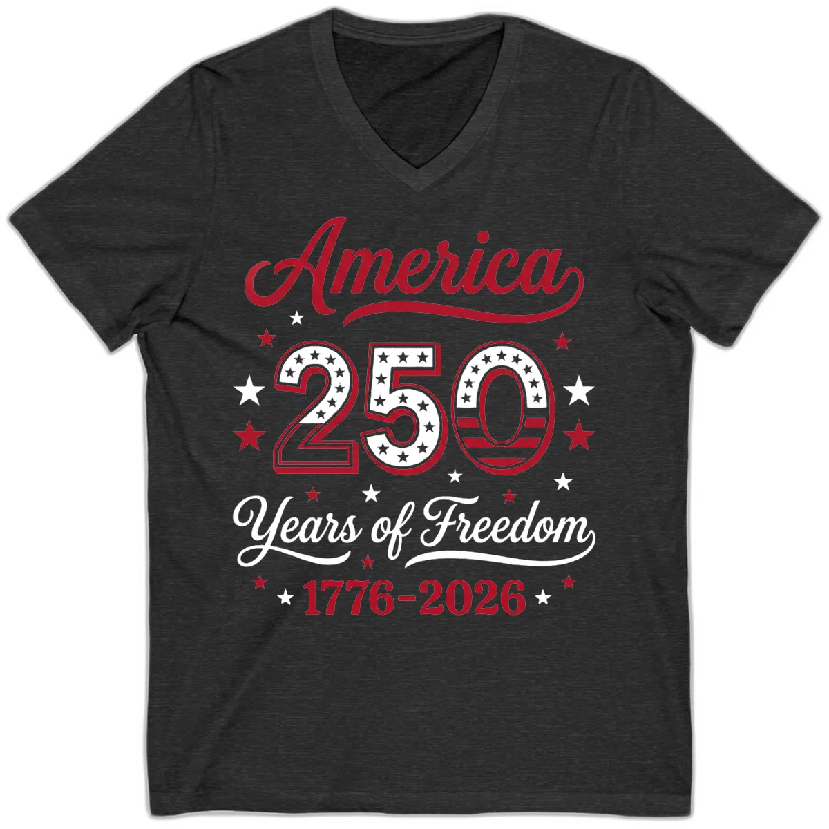 America 250 Years Of Freedom V-Neck in Dark Grey Heather