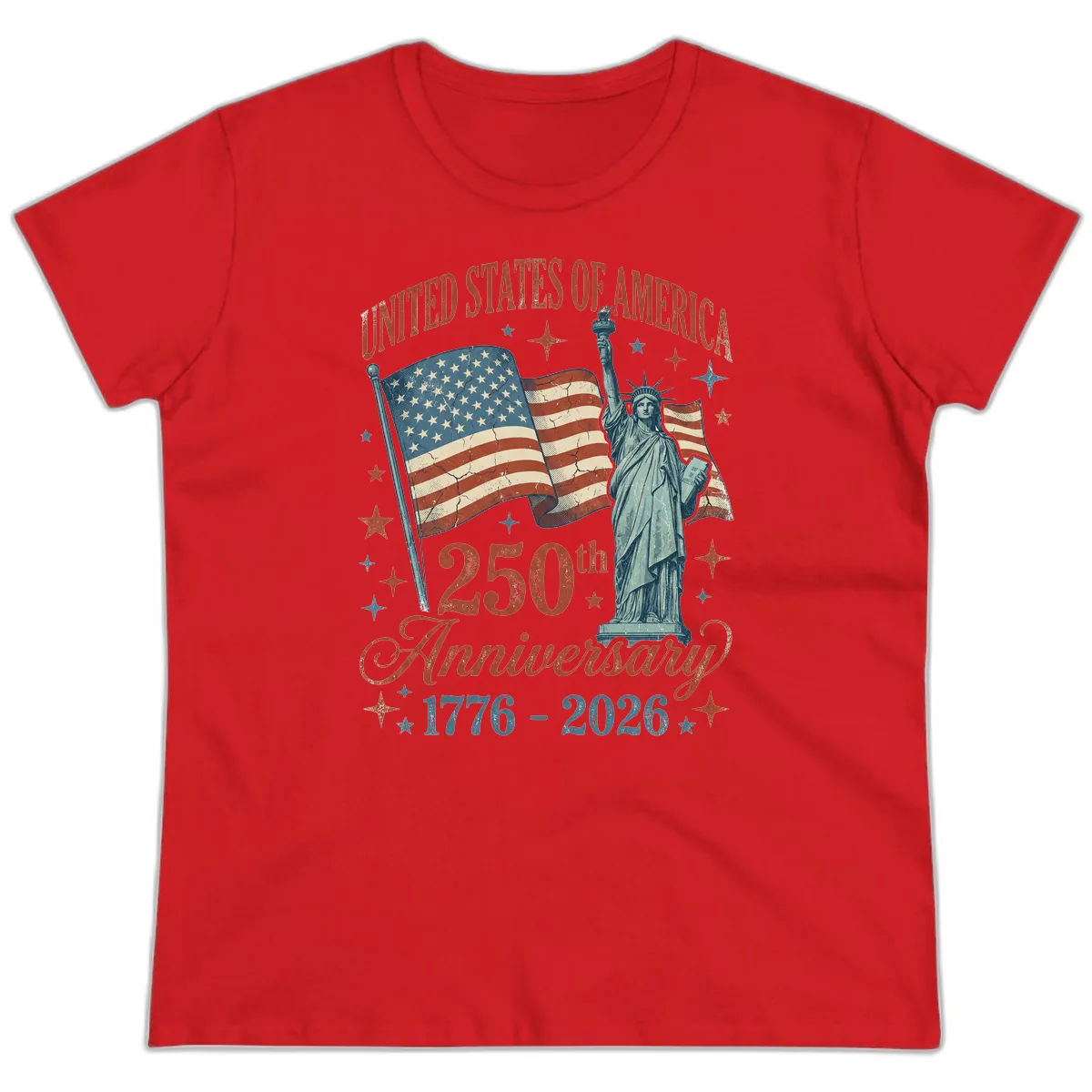 America 250th Anniversary Celebration Ladies Tee in Red