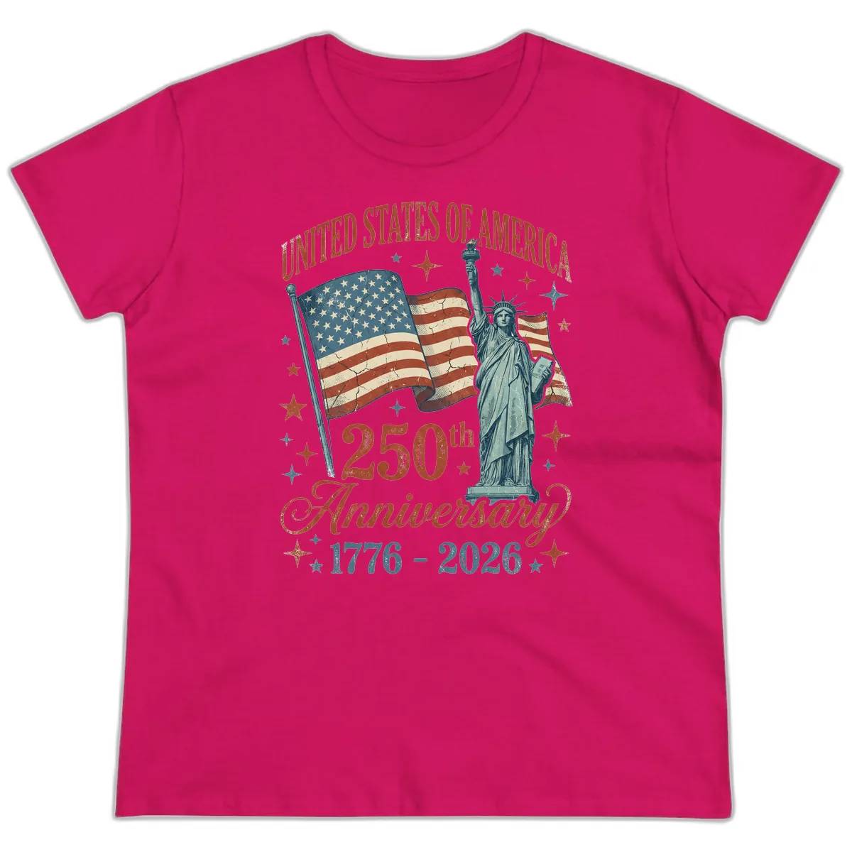 America 250th Anniversary Celebration Ladies Tee in Heliconia