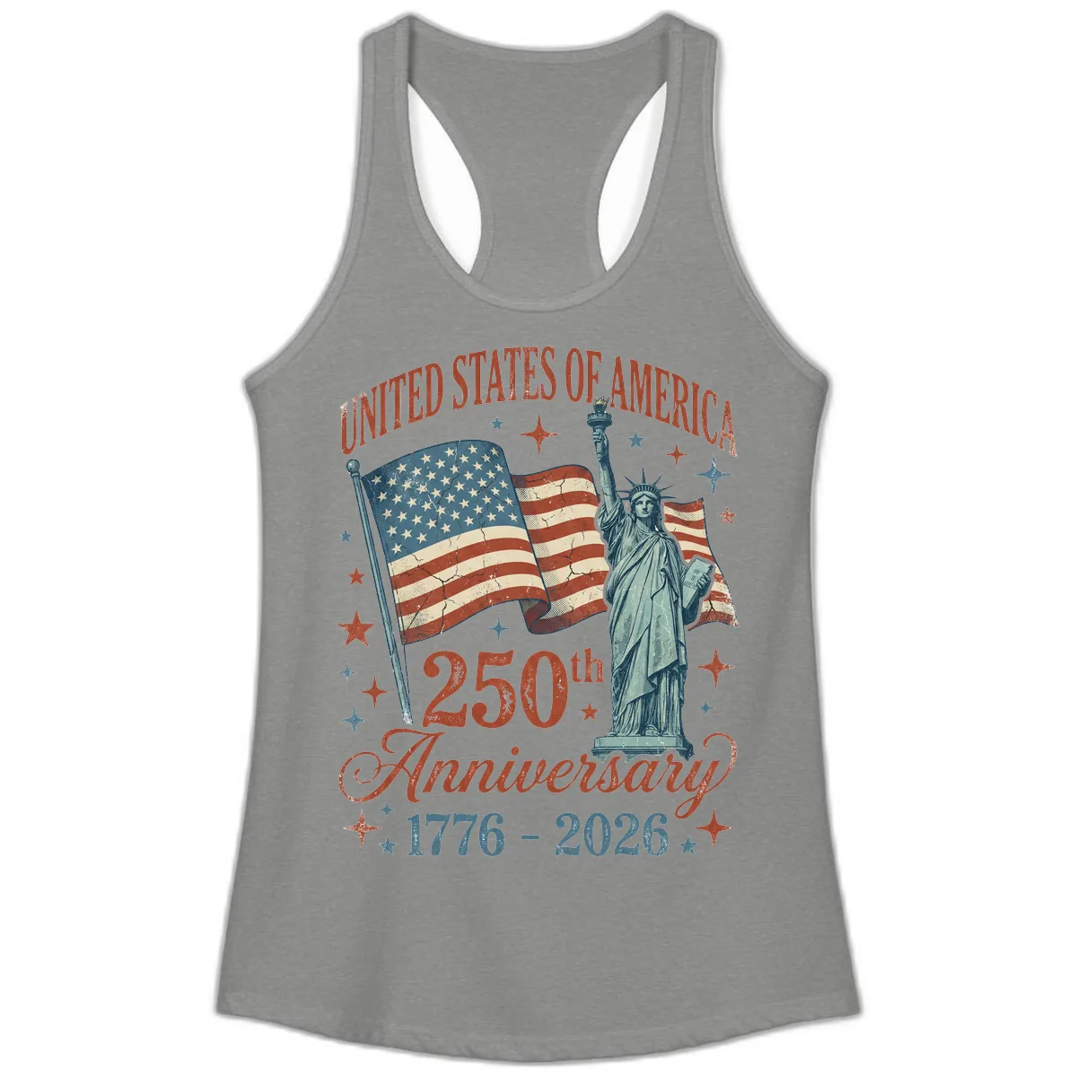 America 250th Anniversary Celebration Ladies Tank in Heather Grey