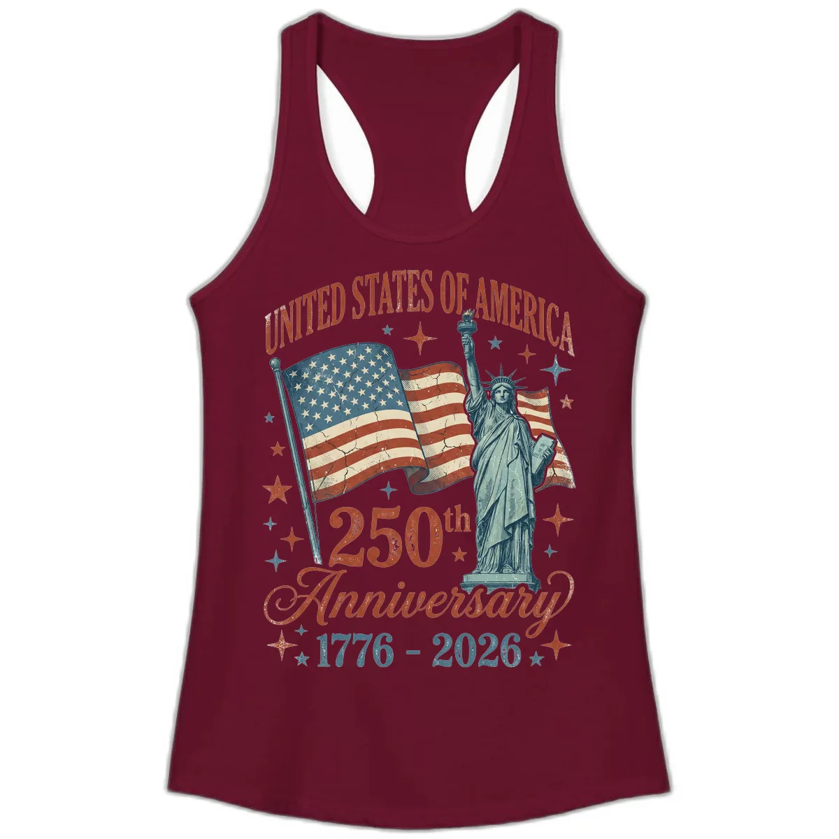 America 250th Anniversary Celebration Ladies Tank in Solid Cardinal Red
