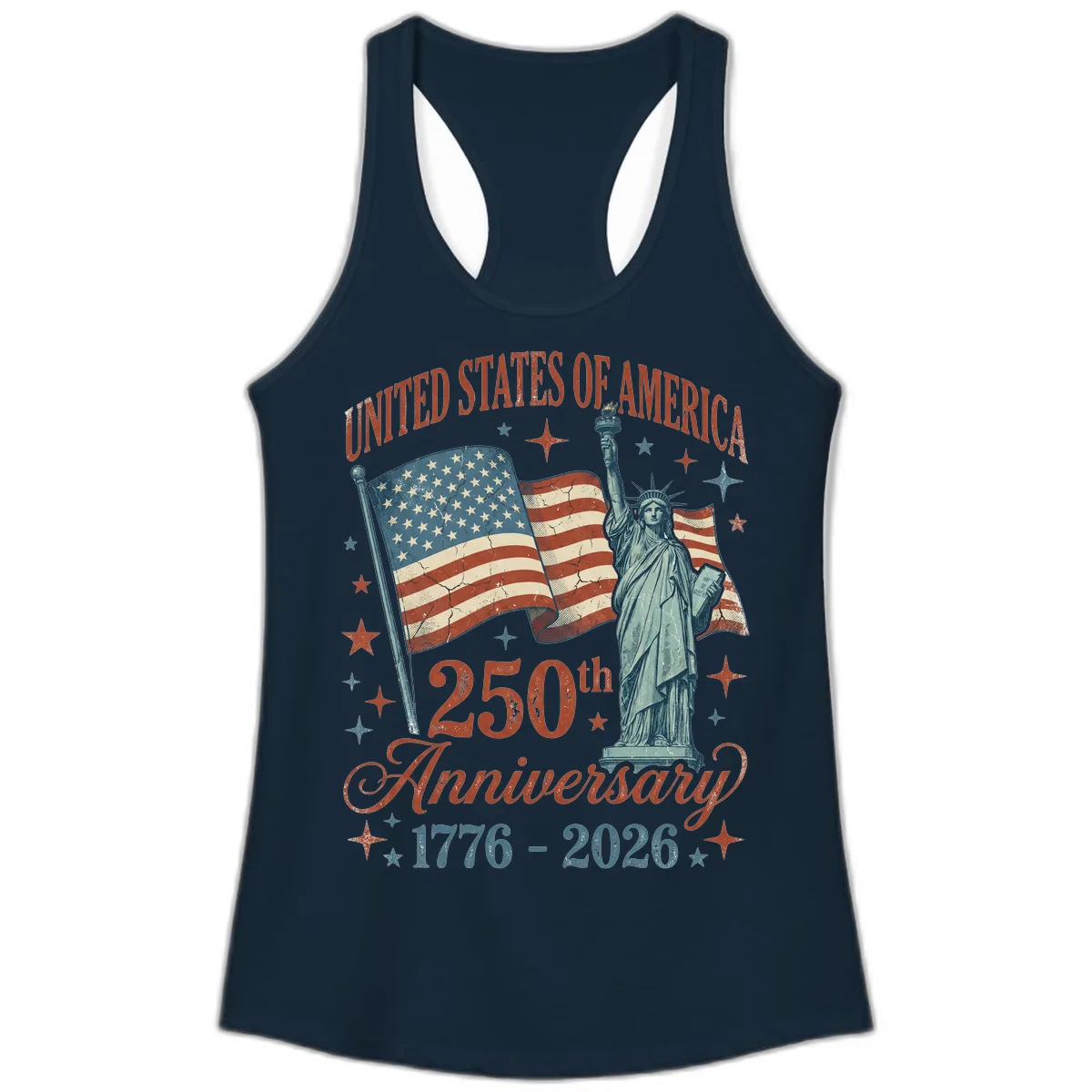 America 250th Anniversary Celebration Ladies Tank in Solid Midnight Navy