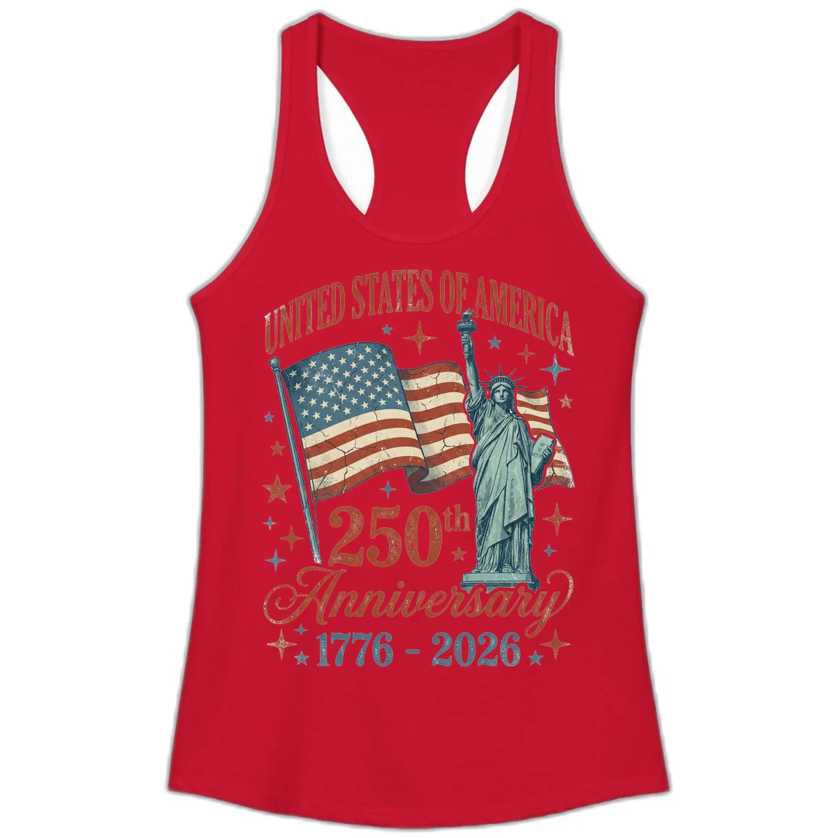 America 250th Anniversary Celebration Ladies Tank in Solid Red
