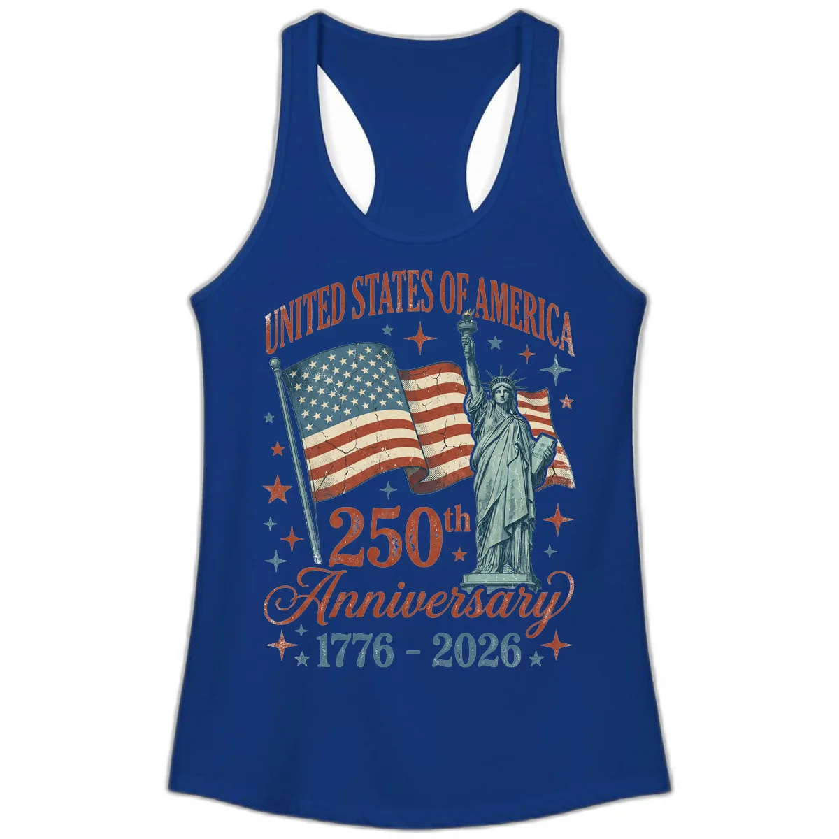 America 250th Anniversary Celebration Ladies Tank in Solid Royal