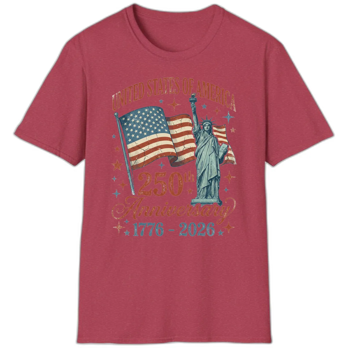America 250th Anniversary Celebration T-Shirt in Heather Cardinal