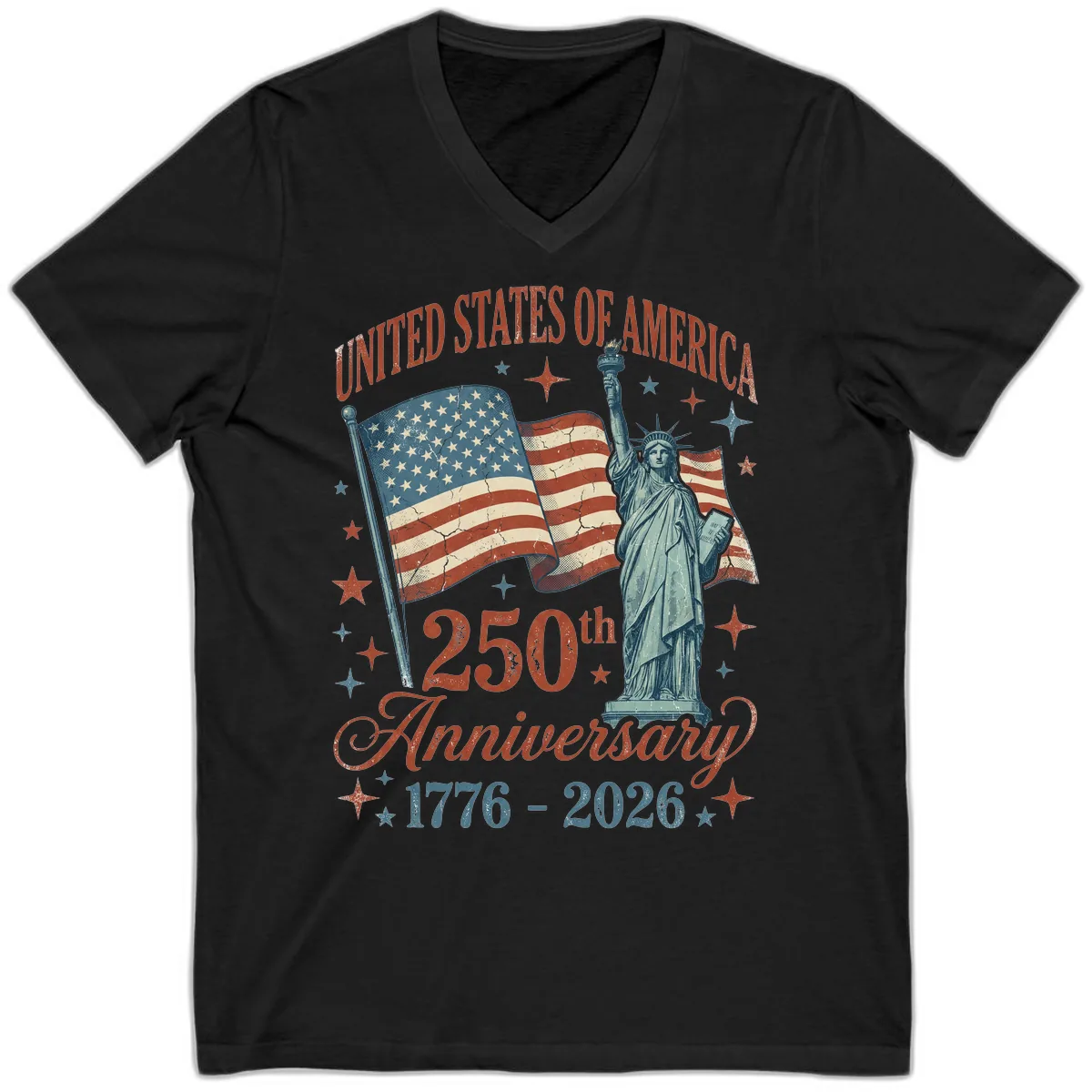 America 250th Anniversary Celebration V-Neck in Black
