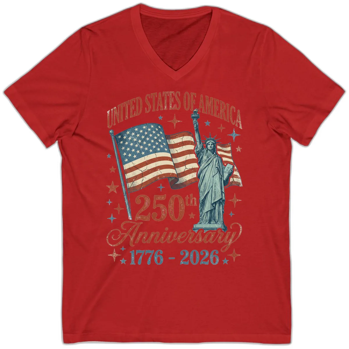 America 250th Anniversary Celebration V-Neck in Red