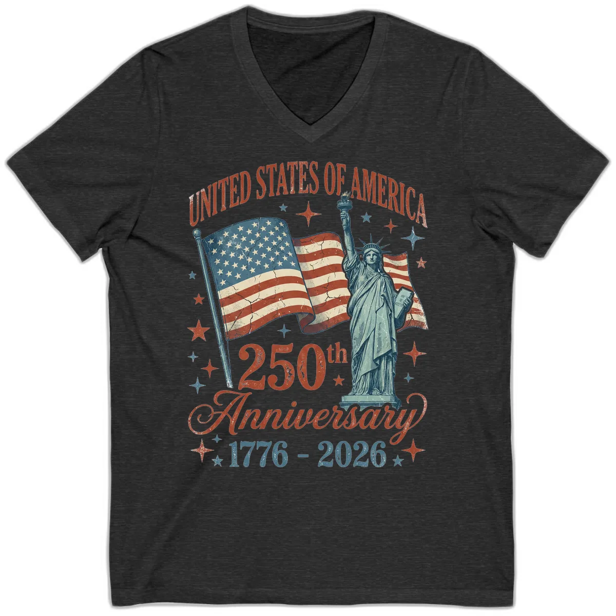 America 250th Anniversary Celebration V-Neck in Dark Grey Heather