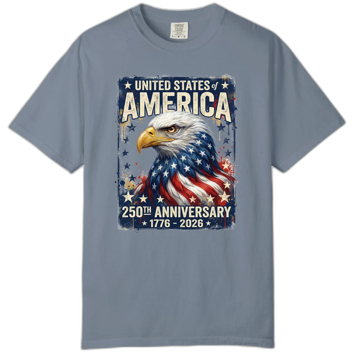 America 250th Anniversary Eagle Comfort Color in Blue Jean