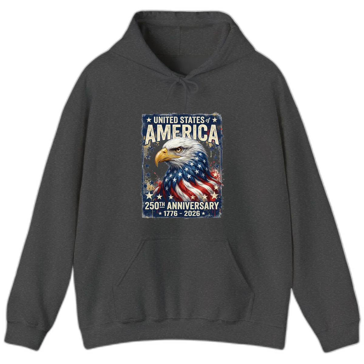 America 250th Anniversary Eagle Hoodie in Dark Heather