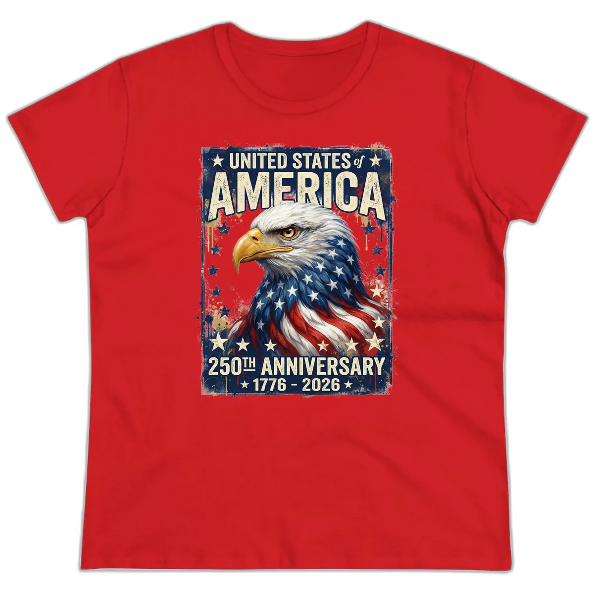 America 250th Anniversary Eagle Ladies Tee in Red