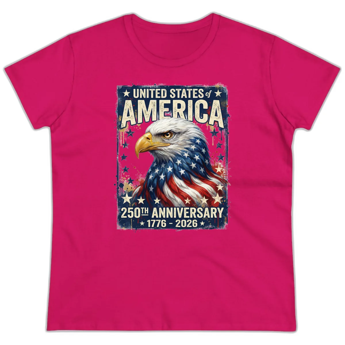 America 250th Anniversary Eagle Ladies Tee in Heliconia