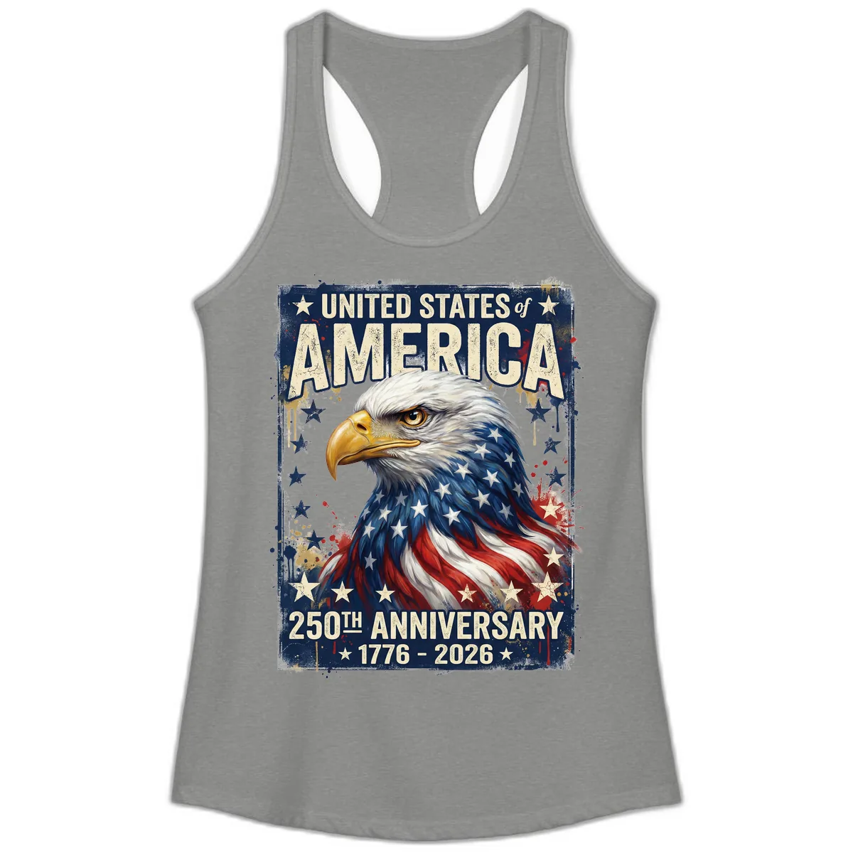 America 250th Anniversary Eagle Ladies Tank in Heather Grey