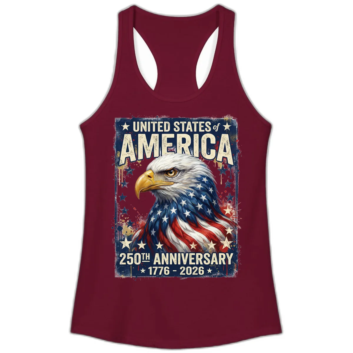 America 250th Anniversary Eagle Ladies Tank in Solid Cardinal Red