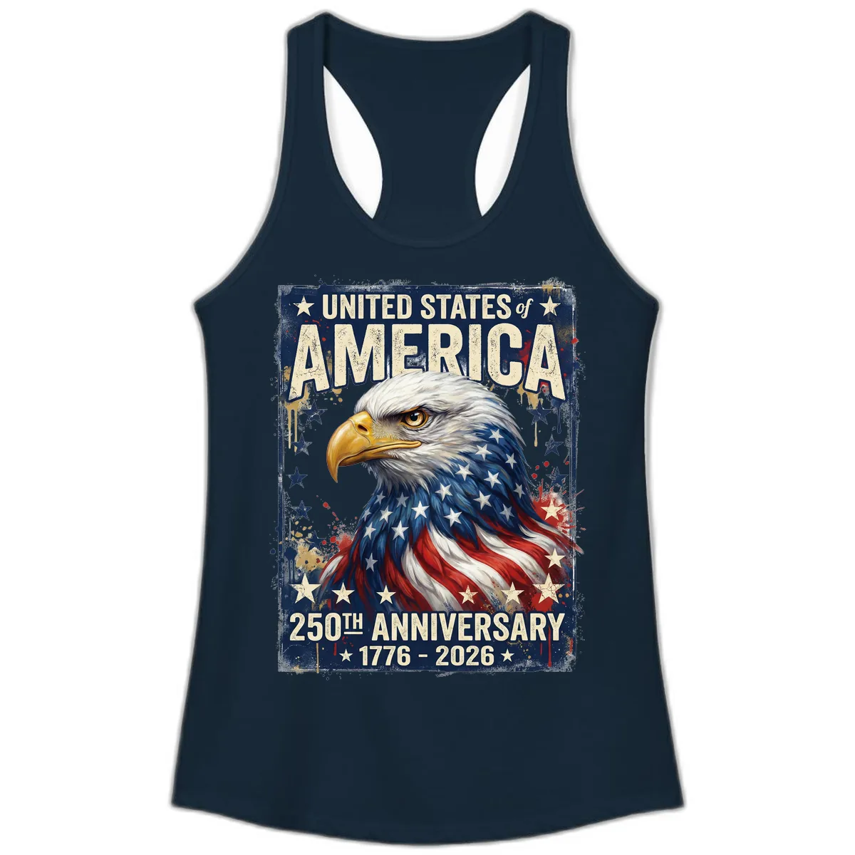 America 250th Anniversary Eagle Ladies Tank in Solid Midnight Navy