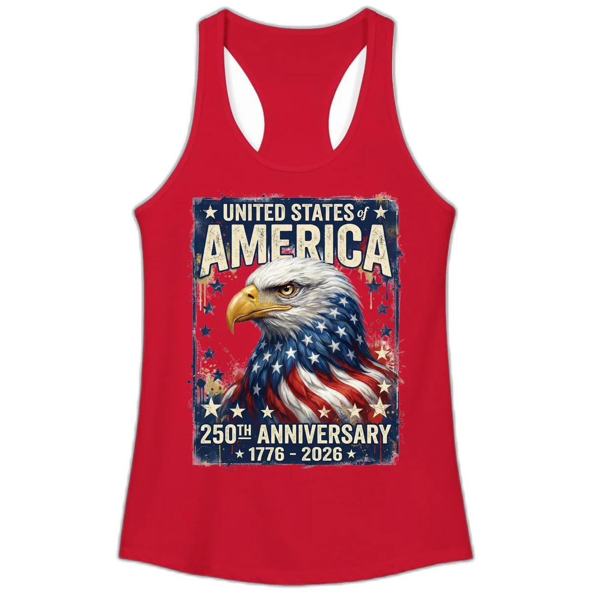 America 250th Anniversary Eagle Ladies Tank in Solid Red