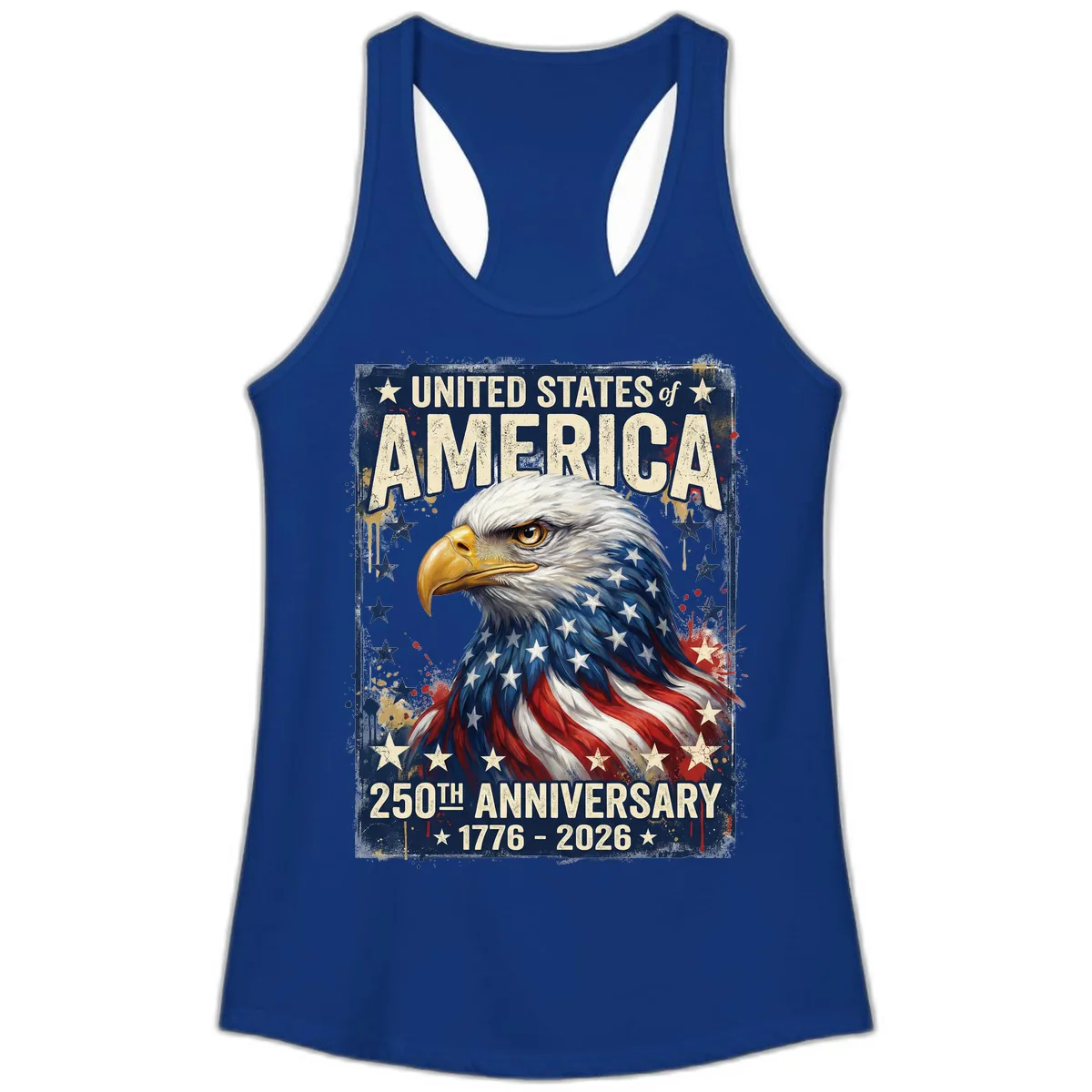 America 250th Anniversary Eagle Ladies Tank in Solid Royal