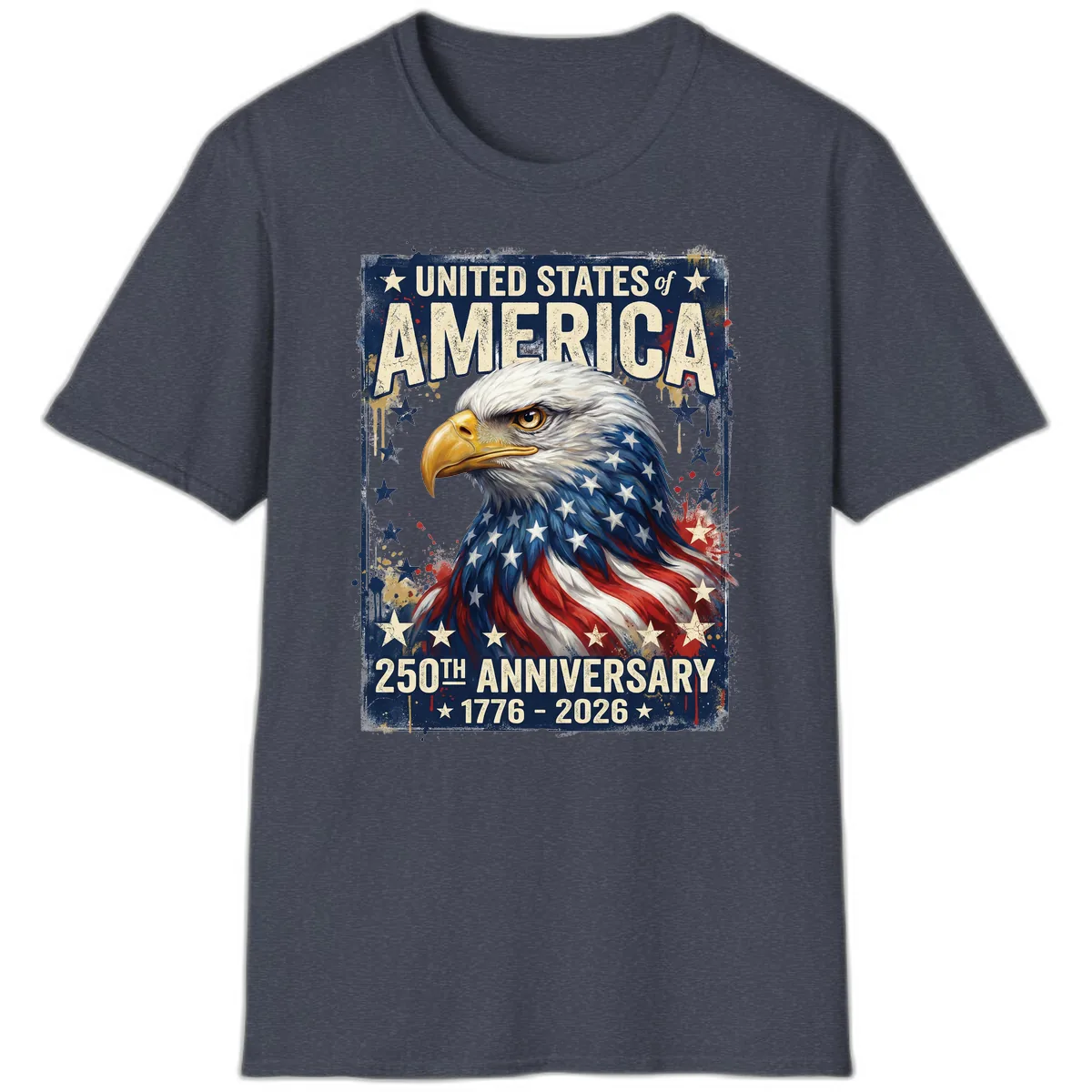 America 250th Anniversary Eagle T-Shirt in Heather Navy