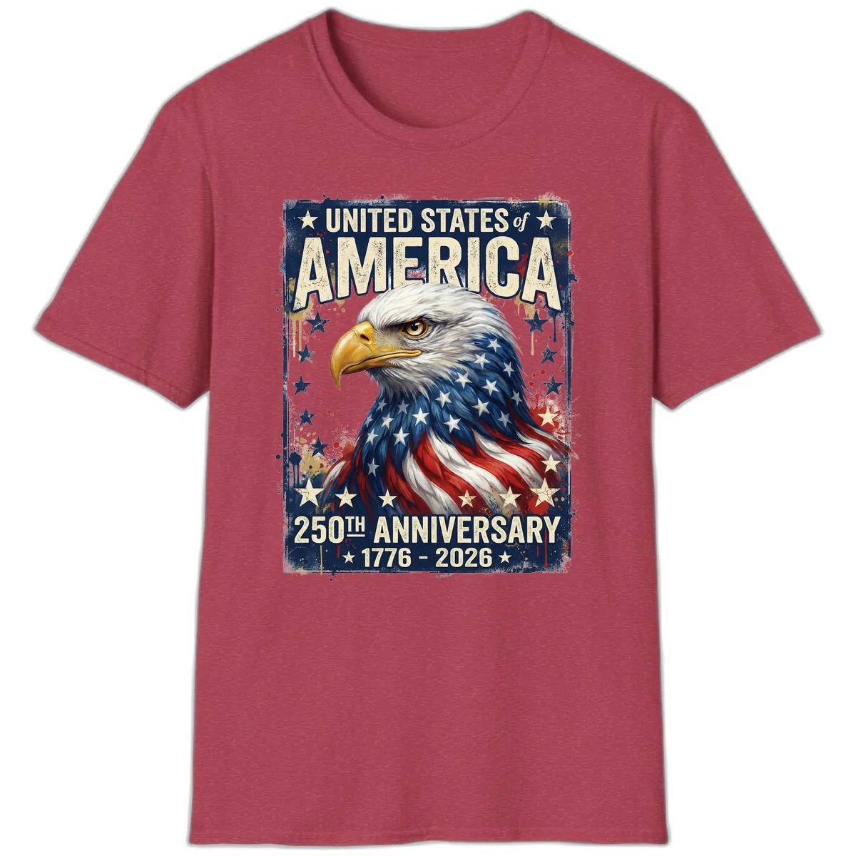 America 250th Anniversary Eagle T-Shirt in Heather Cardinal