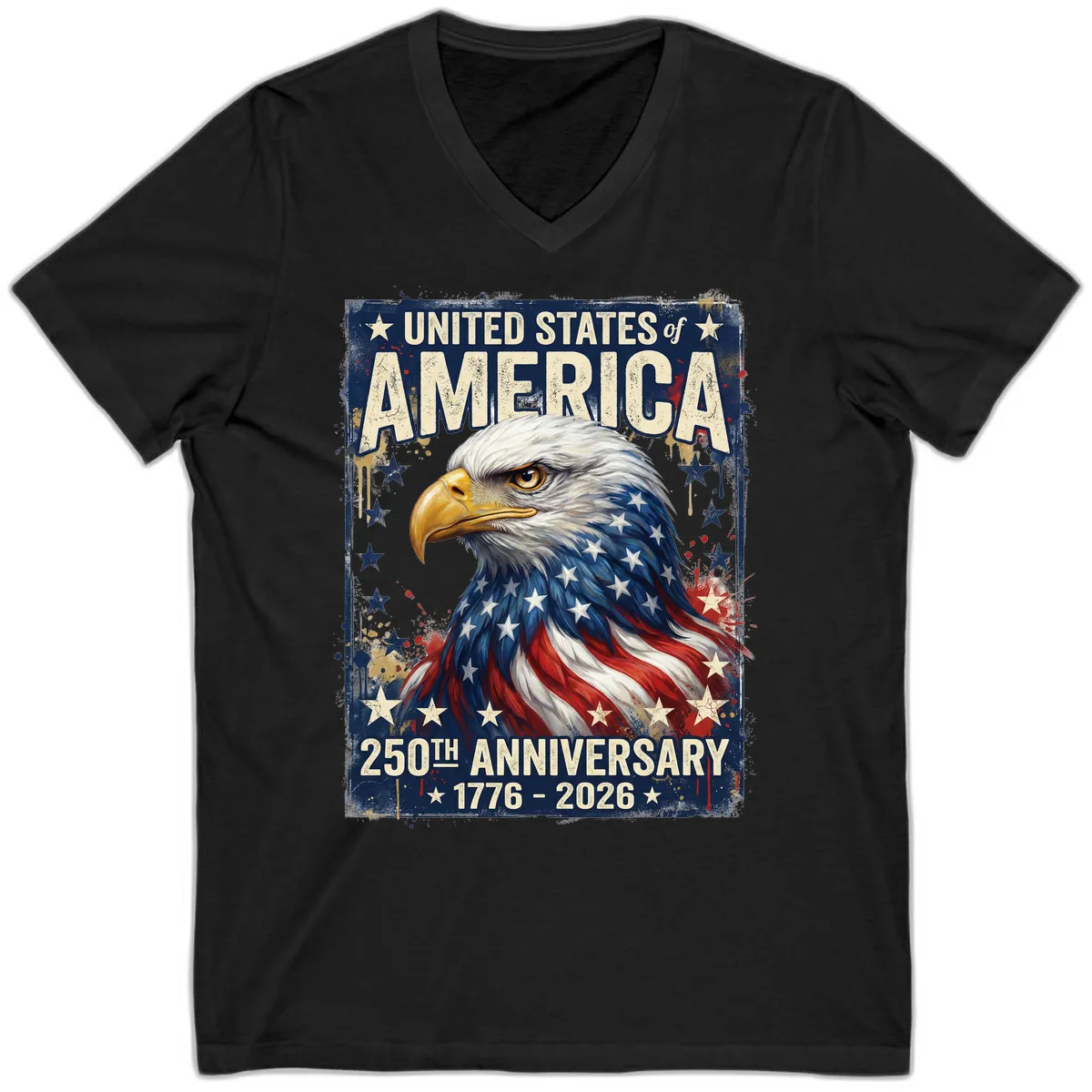America 250th Anniversary Eagle V-Neck in Black