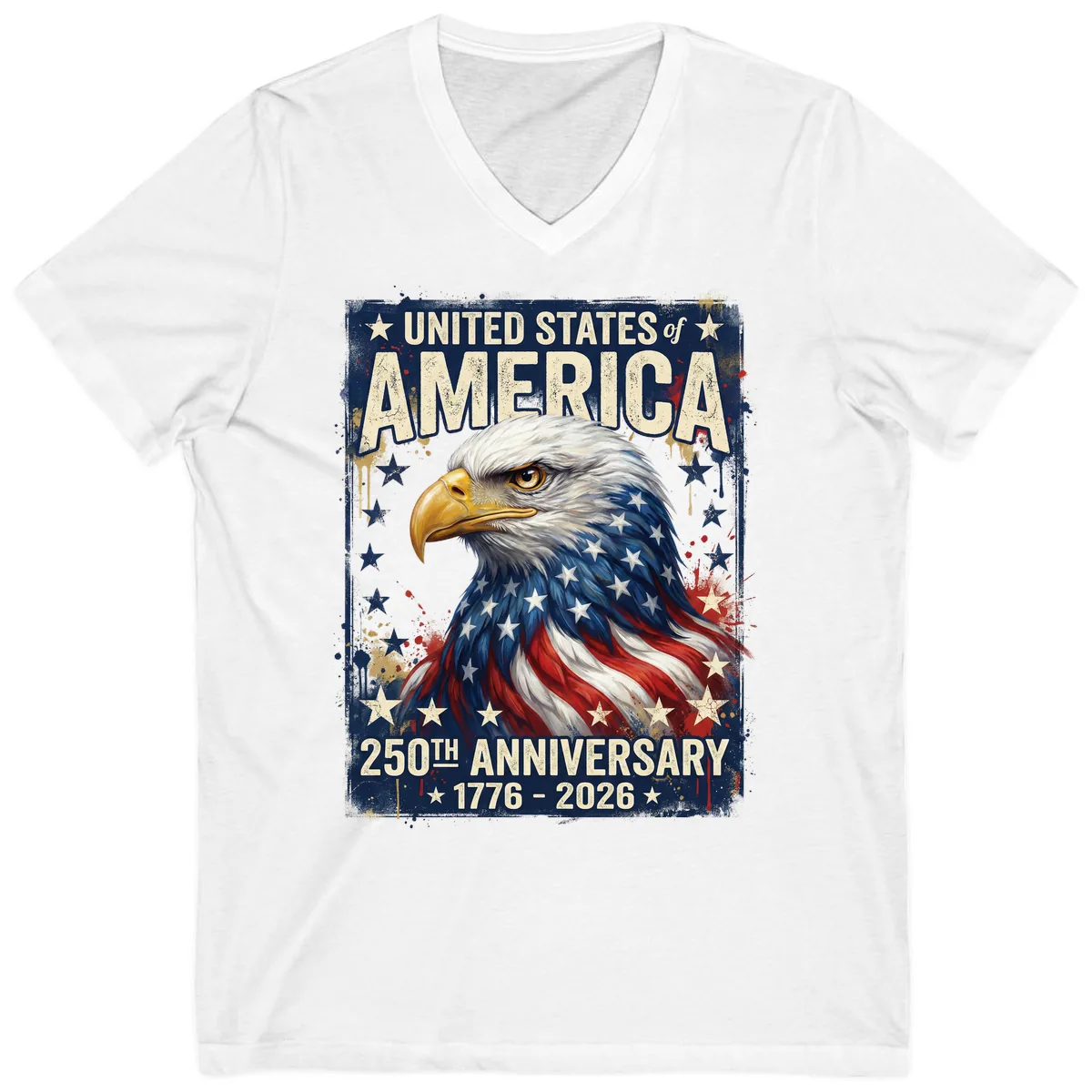 America 250th Anniversary Eagle V-Neck in White