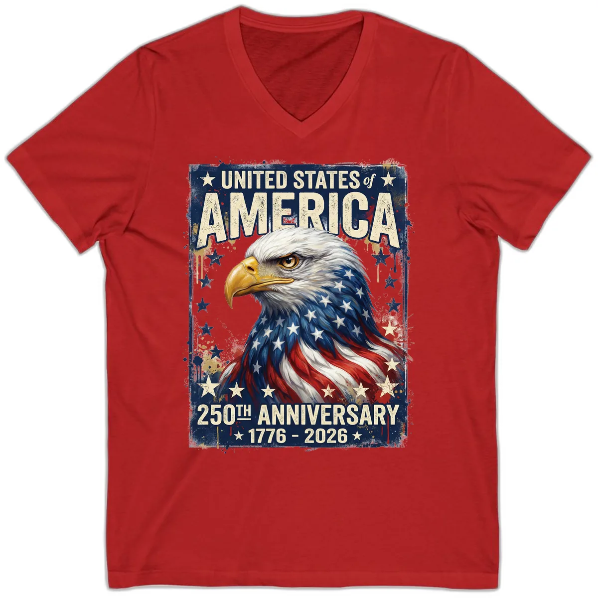 America 250th Anniversary Eagle V-Neck in Red