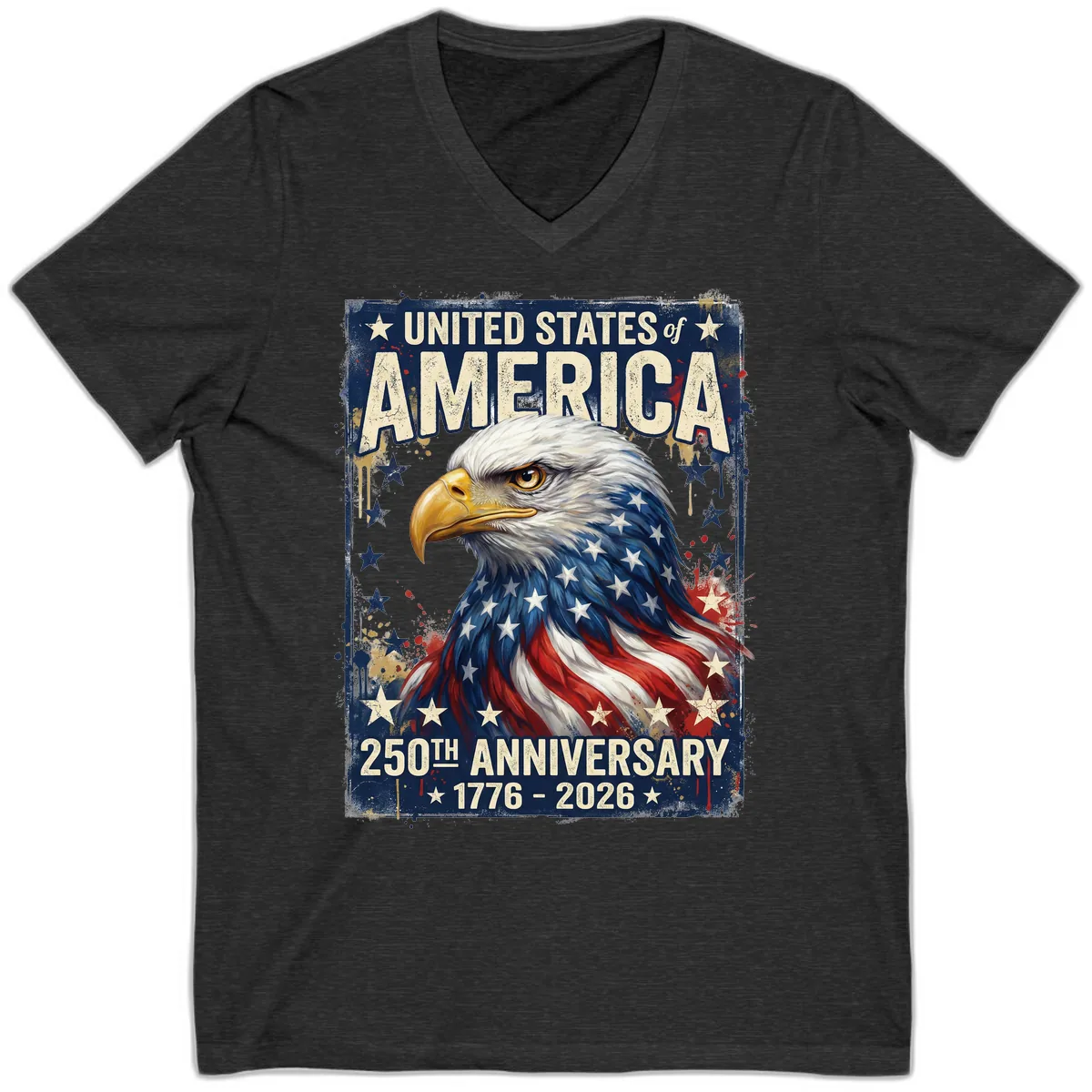America 250th Anniversary Eagle V-Neck in Dark Grey Heather